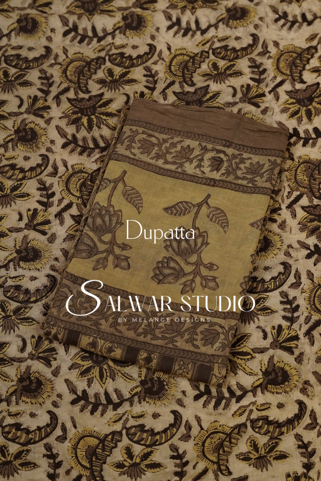 Cotton Ajrakh Unstitched Salwar Suit Material Natural Beige Dupatta.