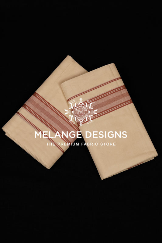 Cotton Dhoti For Men Off White with Rust Red.