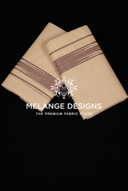 Cotton Dhoti For Men Off White with Maroon & Silver 