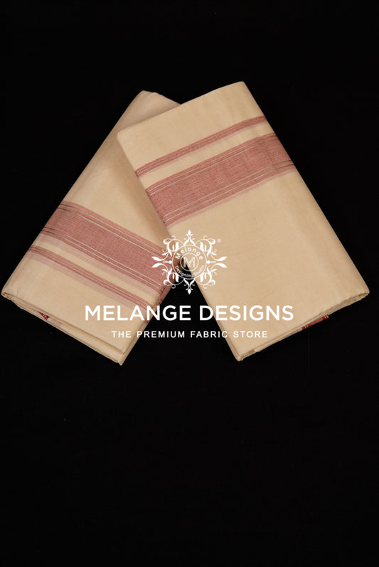 Cotton Dhoti For Men Off White with Dusty Rose Pink