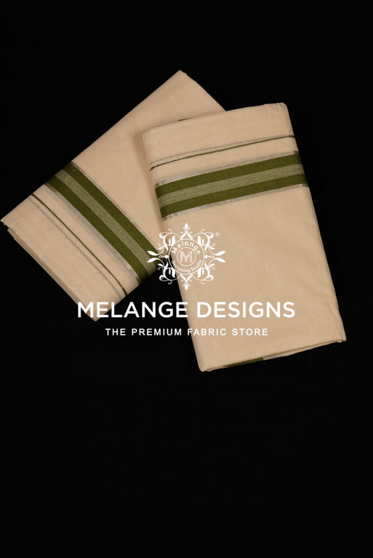 Cotton Dhoti For Men Off White with Olive Green 