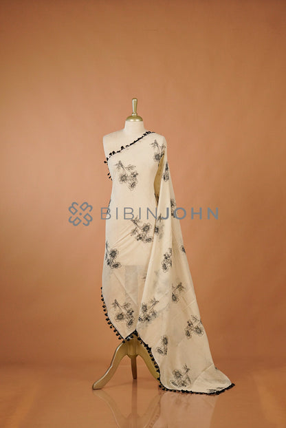 Cotton Embroidery Dupatta For Women Off White