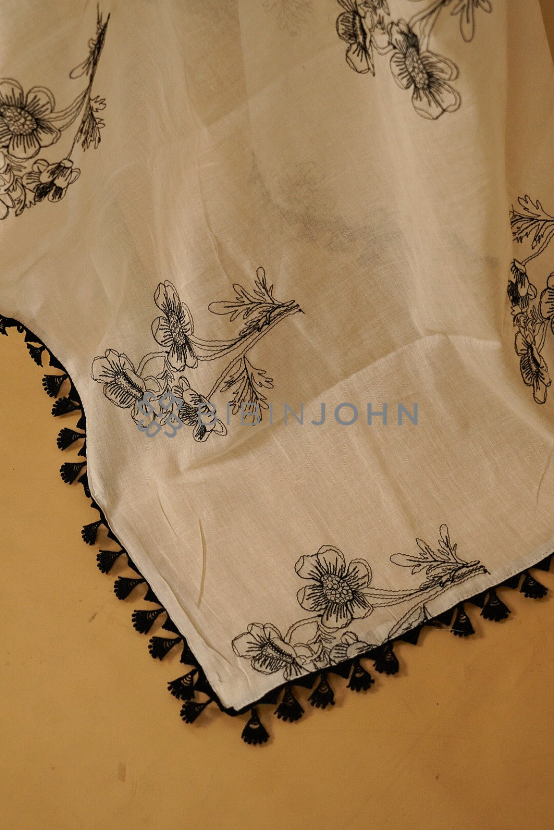 Cotton Embroidery Dupatta For Women Off White side view.