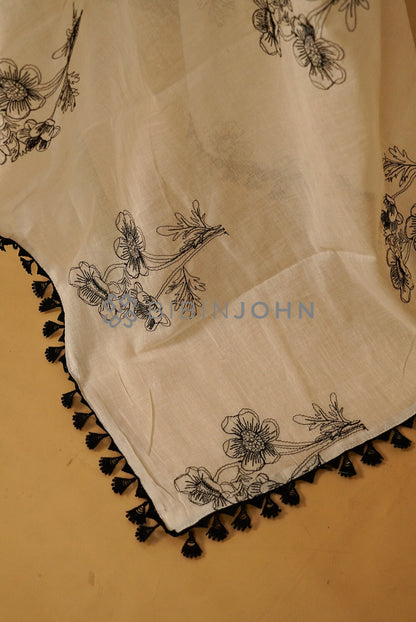 Cotton Embroidery Dupatta For Women Off White side view.