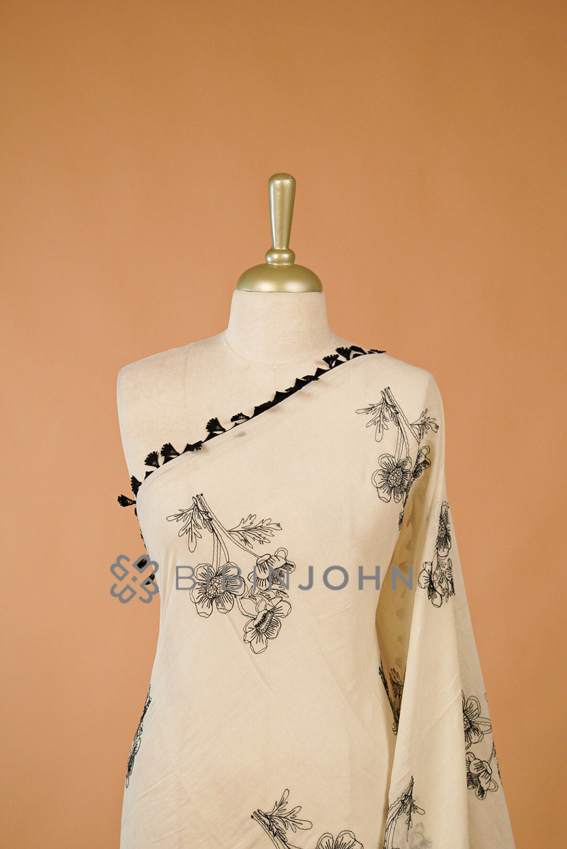 Cotton Embroidery Dupatta For Women Off White close view.