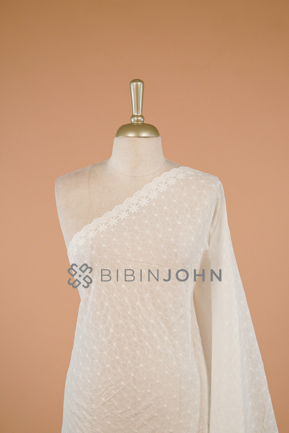 Cotton Embroidery Dupatta For Women White close view.