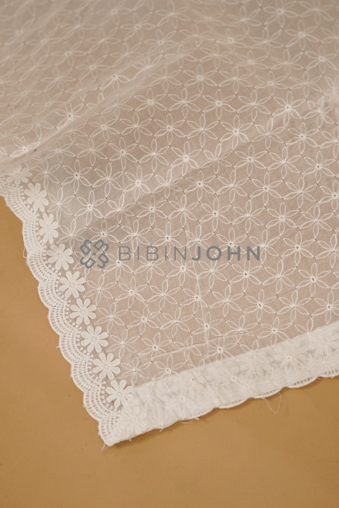 Cotton Embroidery Dupatta For Women White side view.