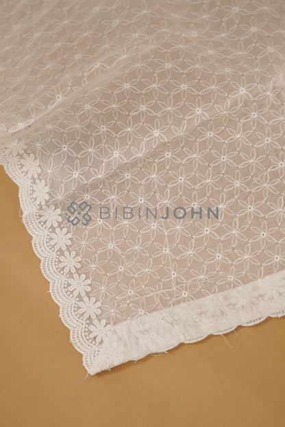 Cotton Embroidery Dupatta For Women White side view.