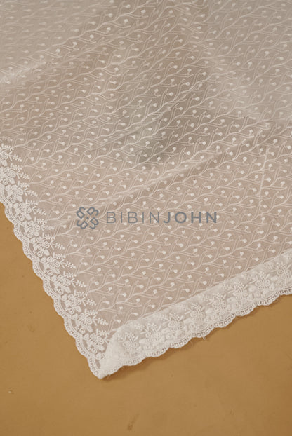 Cotton Embroidery Dupatta For Women White side view.