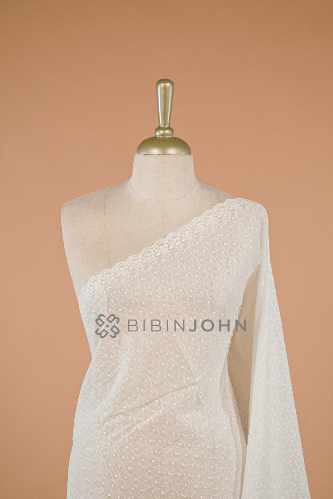 Cotton Embroidery Dupatta For Women White close view.