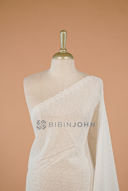 Cotton Embroidery Dupatta For Women White close view.
