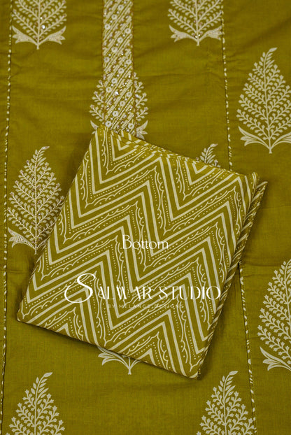 Cotton Embroidery Unstitched Salwar Suit Dress Material Citrus Green AC0230