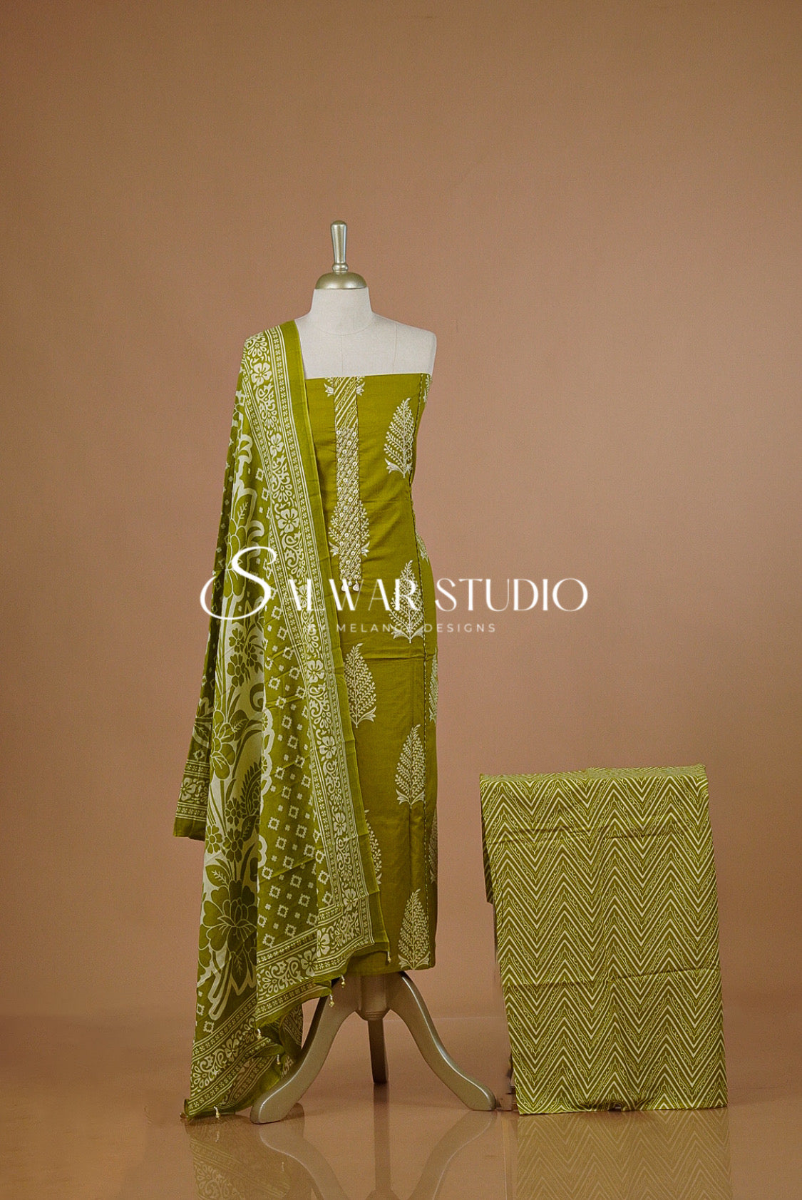 Cotton Embroidery Unstitched Salwar Suit Dress Material Citrus Green AC0230