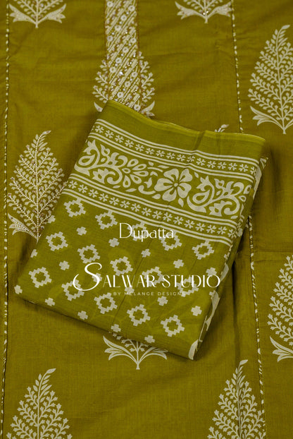 Cotton Embroidery Unstitched Salwar Suit Dress Material Citrus Green AC0230