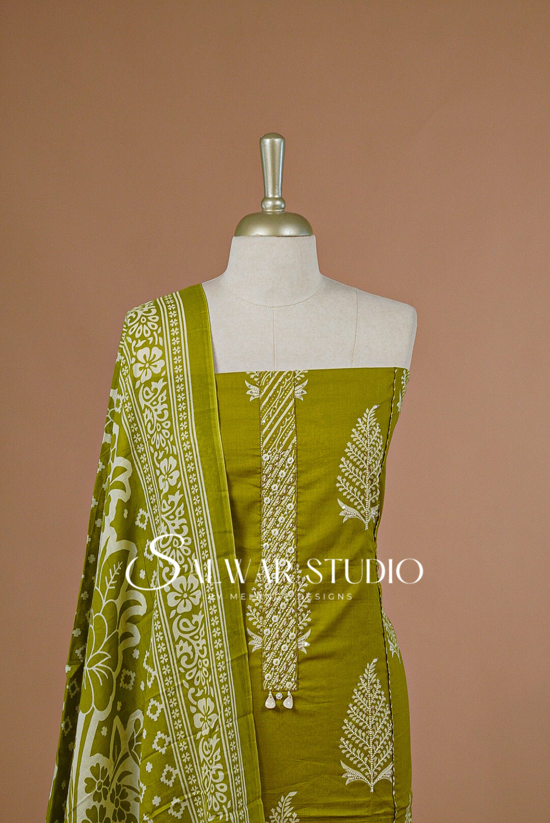 Cotton Embroidery Unstitched Salwar Suit Dress Material Citrus Green AC0230