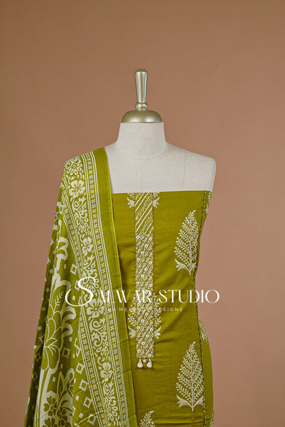 Cotton Embroidery Unstitched Salwar Suit Dress Material Citrus Green AC0230