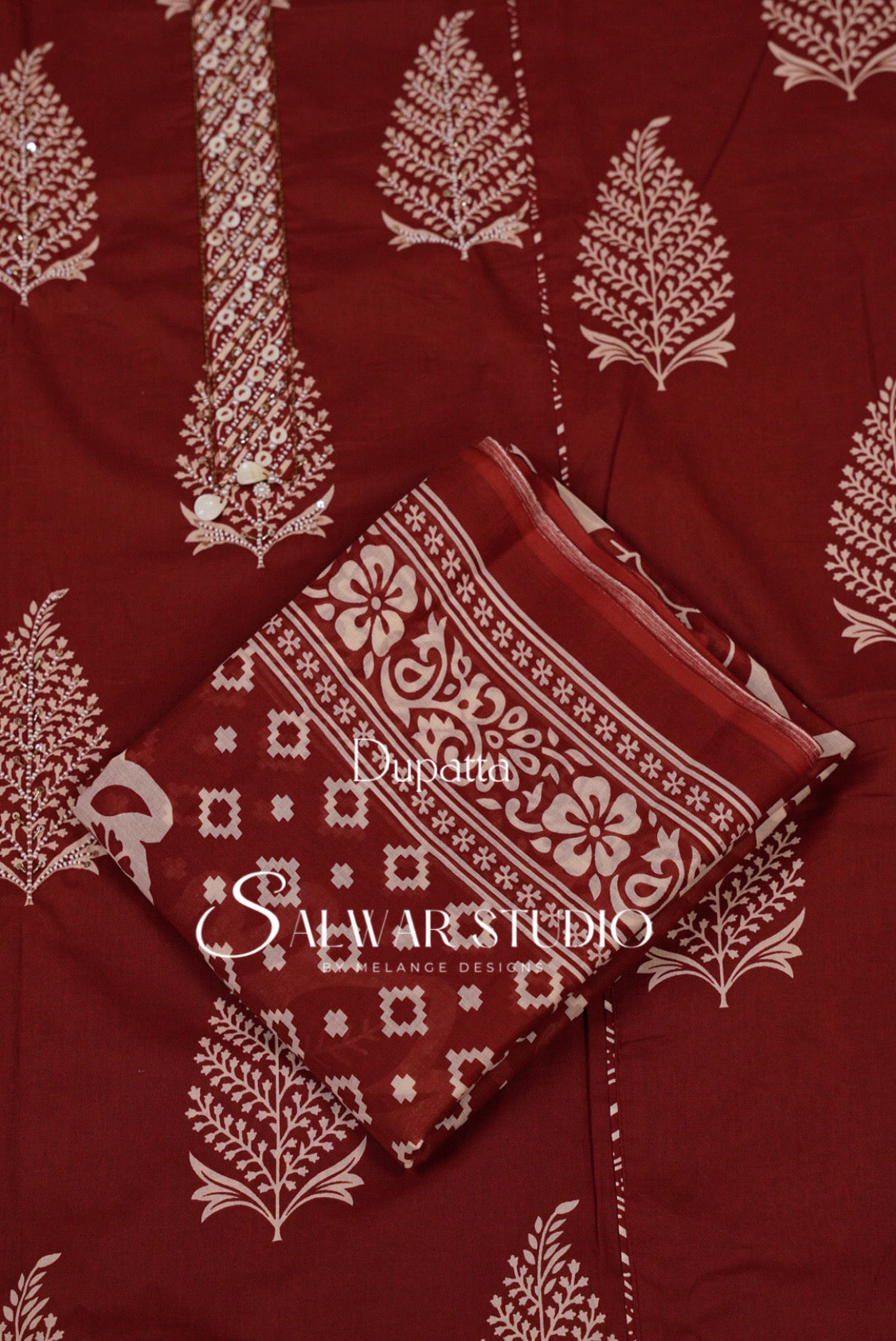 Cotton Embroidery Unstitched Salwar Suit Dress Material Classic Maroon AC0231