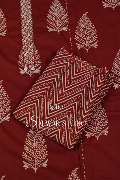 Cotton Embroidery Unstitched Salwar Suit Dress Material Classic Maroon AC0231