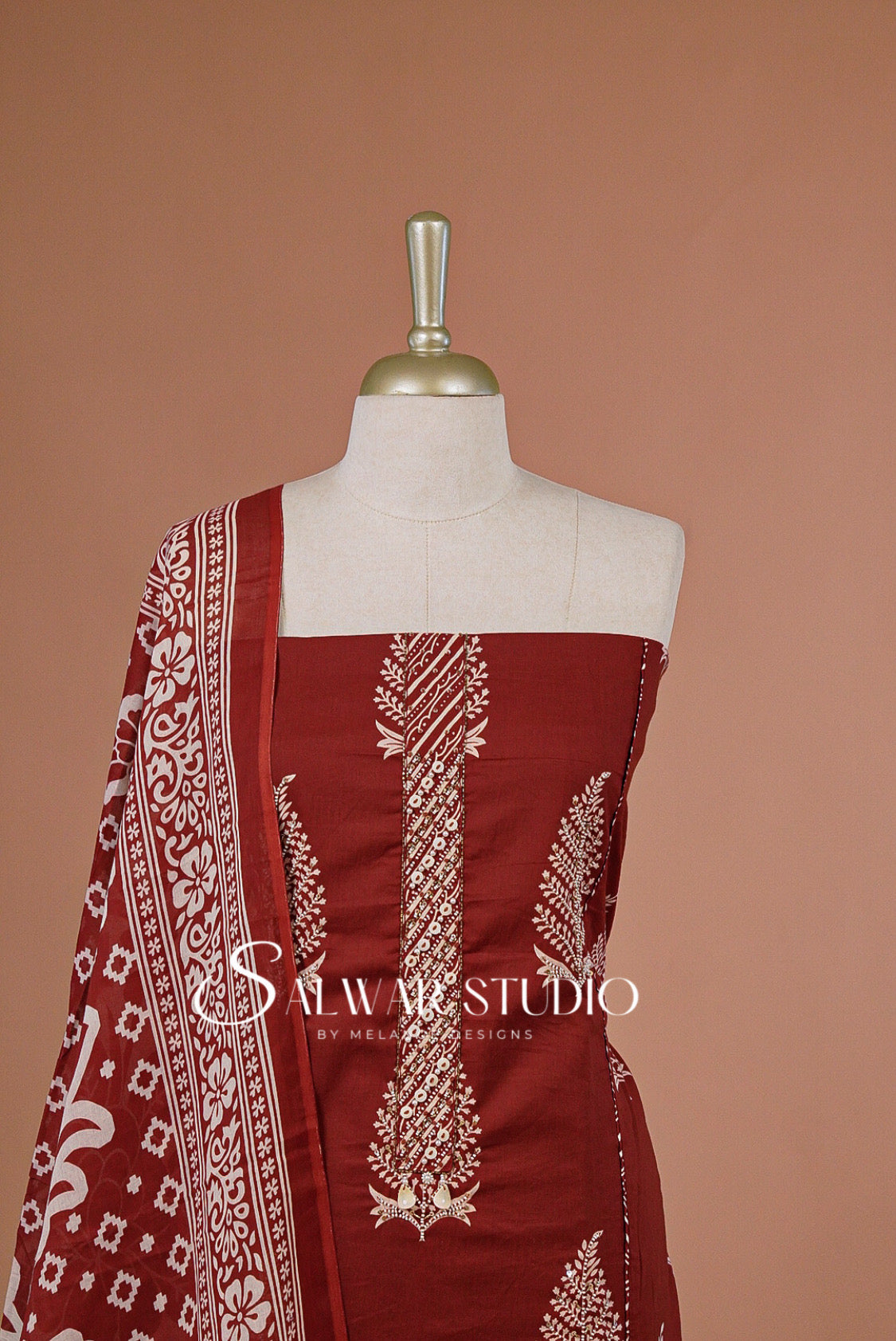 Cotton Embroidery Unstitched Salwar Suit Dress Material Classic Maroon AC0231