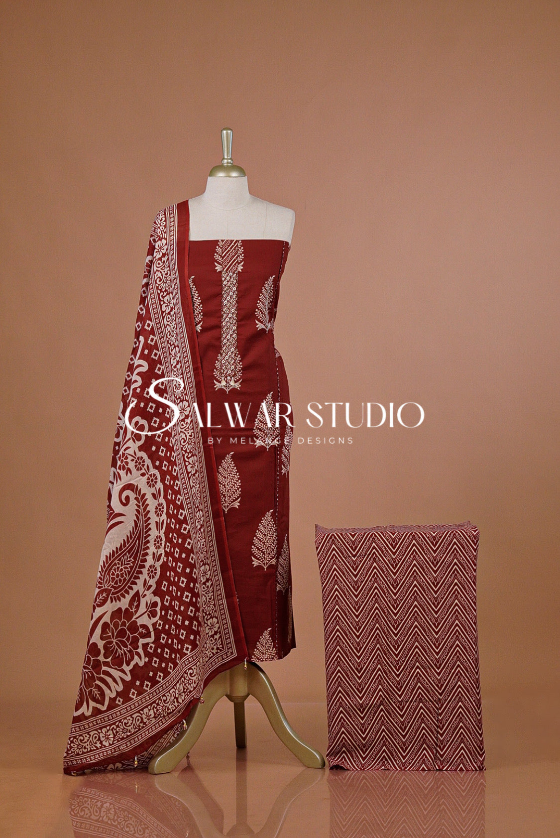 Cotton Embroidery Unstitched Salwar Suit Dress Material Classic Maroon AC0231