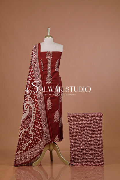 Cotton Embroidery Unstitched Salwar Suit Dress Material Classic Maroon AC0231