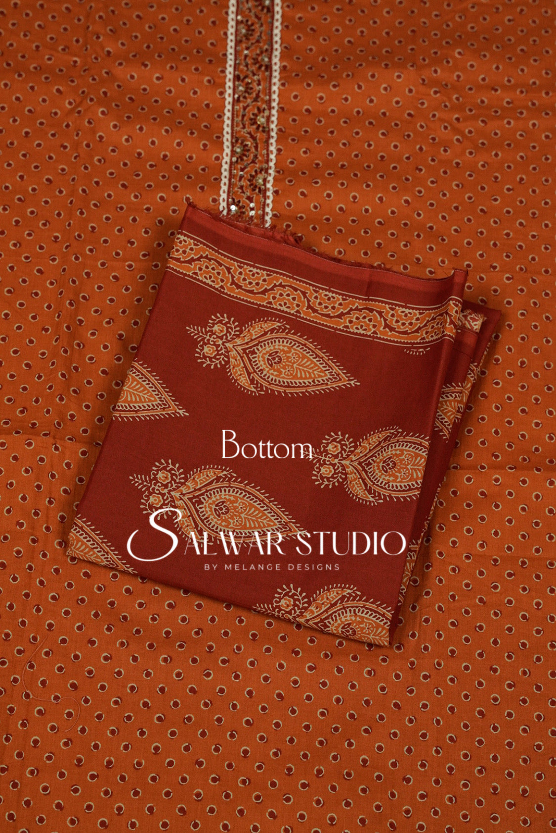 Cotton Embroidery Unstitched Salwar Suit Dress Material Orange AC0301