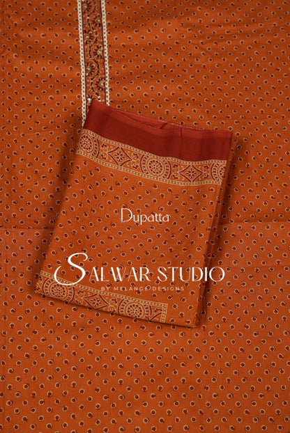 Cotton Embroidery Unstitched Salwar Suit Dress Material Orange AC0301