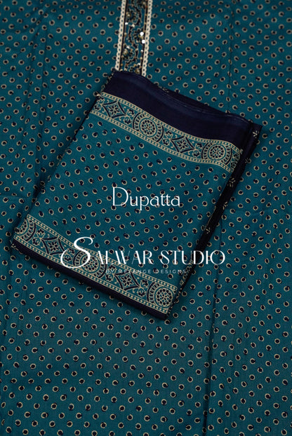Cotton Embroidery Unstitched Salwar Suit Dress Material Teal Blue AC0302