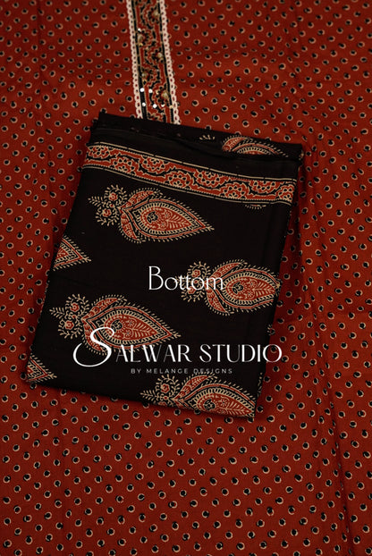 Cotton Embroidery Unstitched Salwar Suit Dress Material Rust Red AC0303