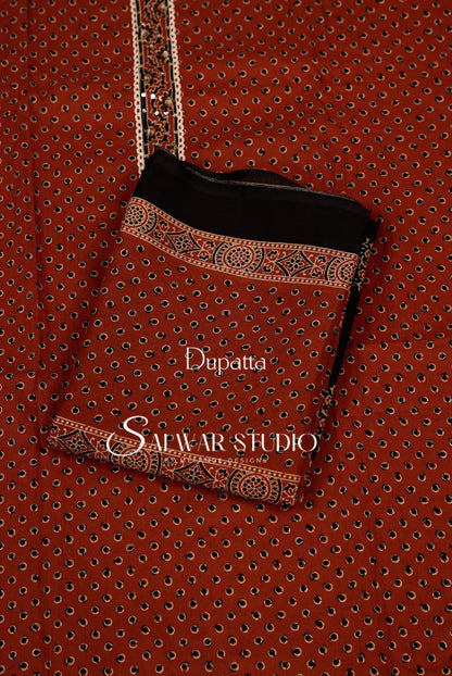 Cotton Embroidery Unstitched Salwar Suit Dress Material Rust Red AC0303