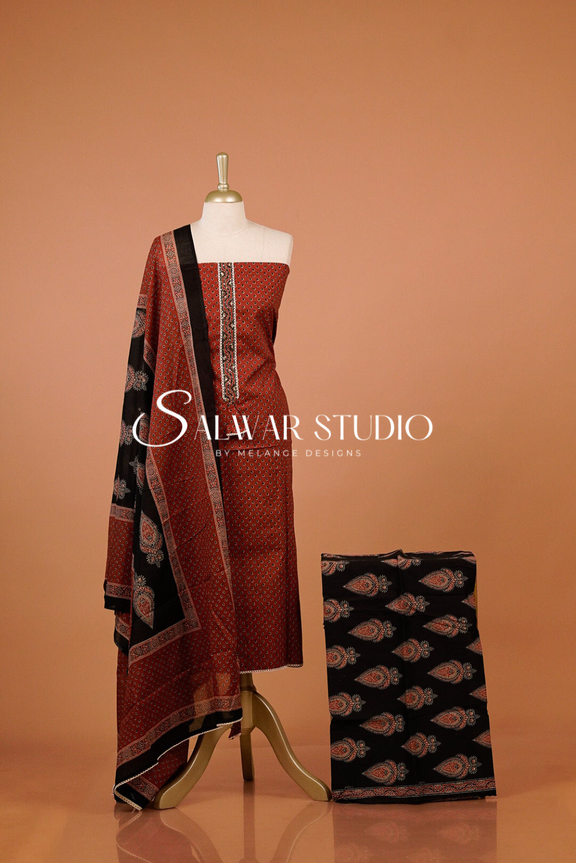 Cotton Embroidery Unstitched Salwar Suit Dress Material Rust Red AC0303