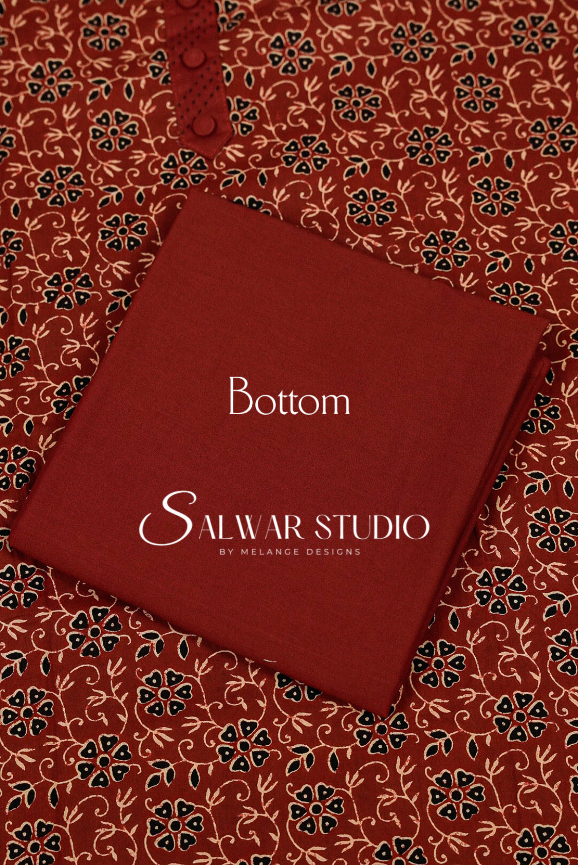 Cotton Embroidery Unstitched Salwar Suit Material Rust Red Bottom.