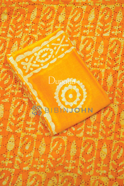 Cotton Hakoba Unstitched Salwar Suit Material Saffron Orange DUPATTA