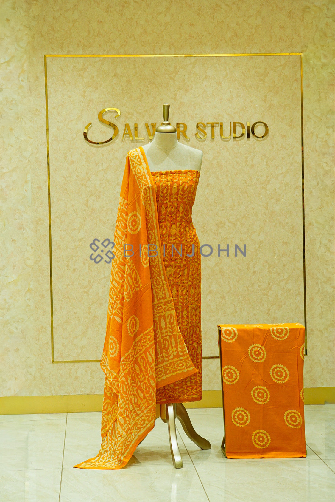 Cotton Hakoba Unstitched Salwar Suit Material Saffron Orange 