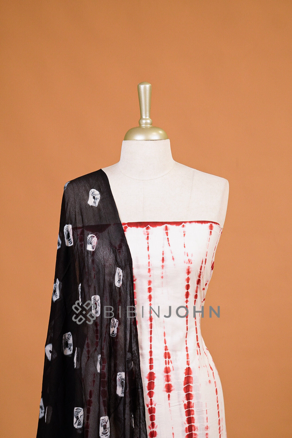 Cotta Unstitched Salwar Suit Dress Material For Women White with Red Close View.