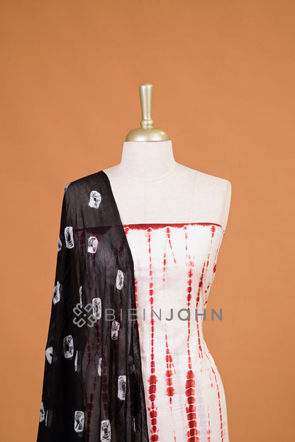 Cotta Unstitched Salwar Suit Dress Material For Women White with Red Close View.