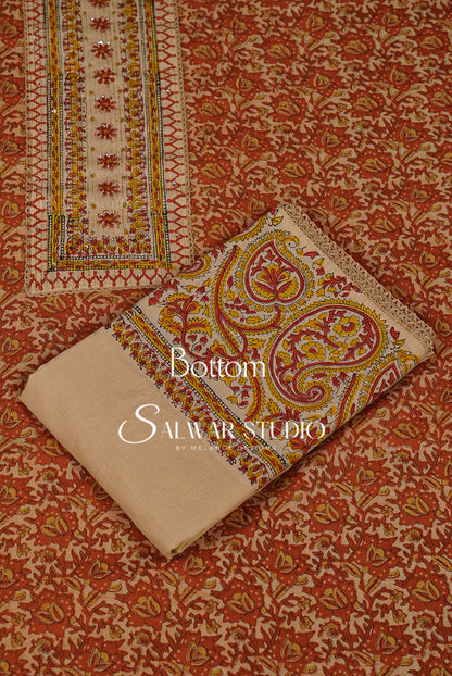 Cotton Unstitched Salwar Suits Dress Material Rust Orange  AC0183