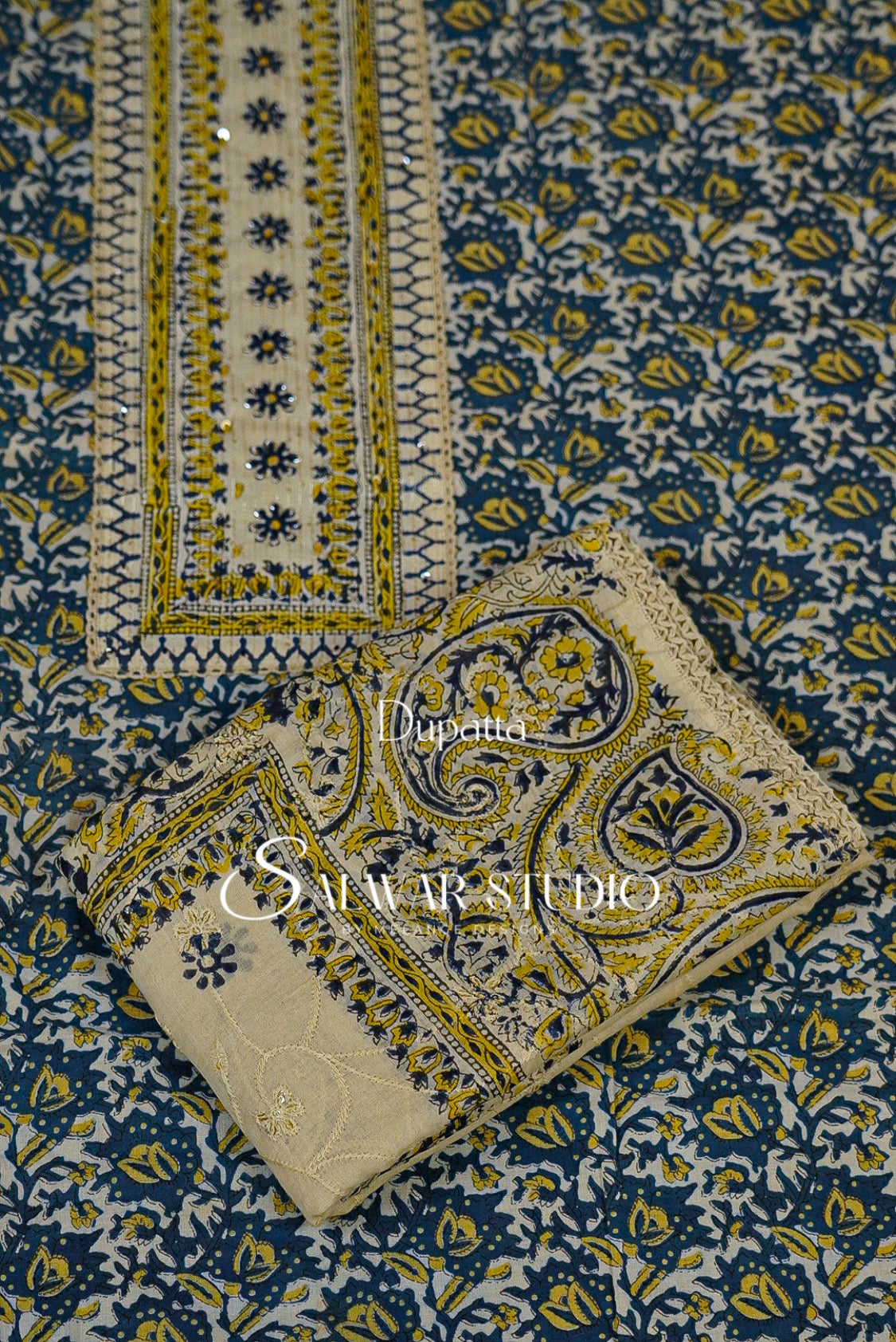 Cotton Unstitched Salwar Suits Dress Material Deep Slate Blue AC0185