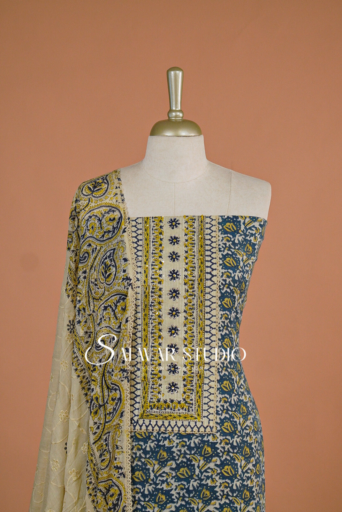 Cotton Unstitched Salwar Suits Dress Material Deep Slate Blue AC0185