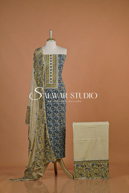 Cotton Unstitched Salwar Suits Dress Material Deep Slate Blue AC0185