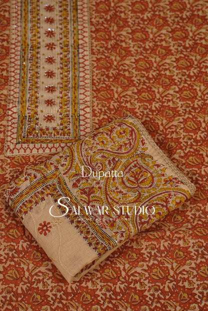 Cotton Unstitched Salwar Suits Dress Material Rust Orange  AC0183