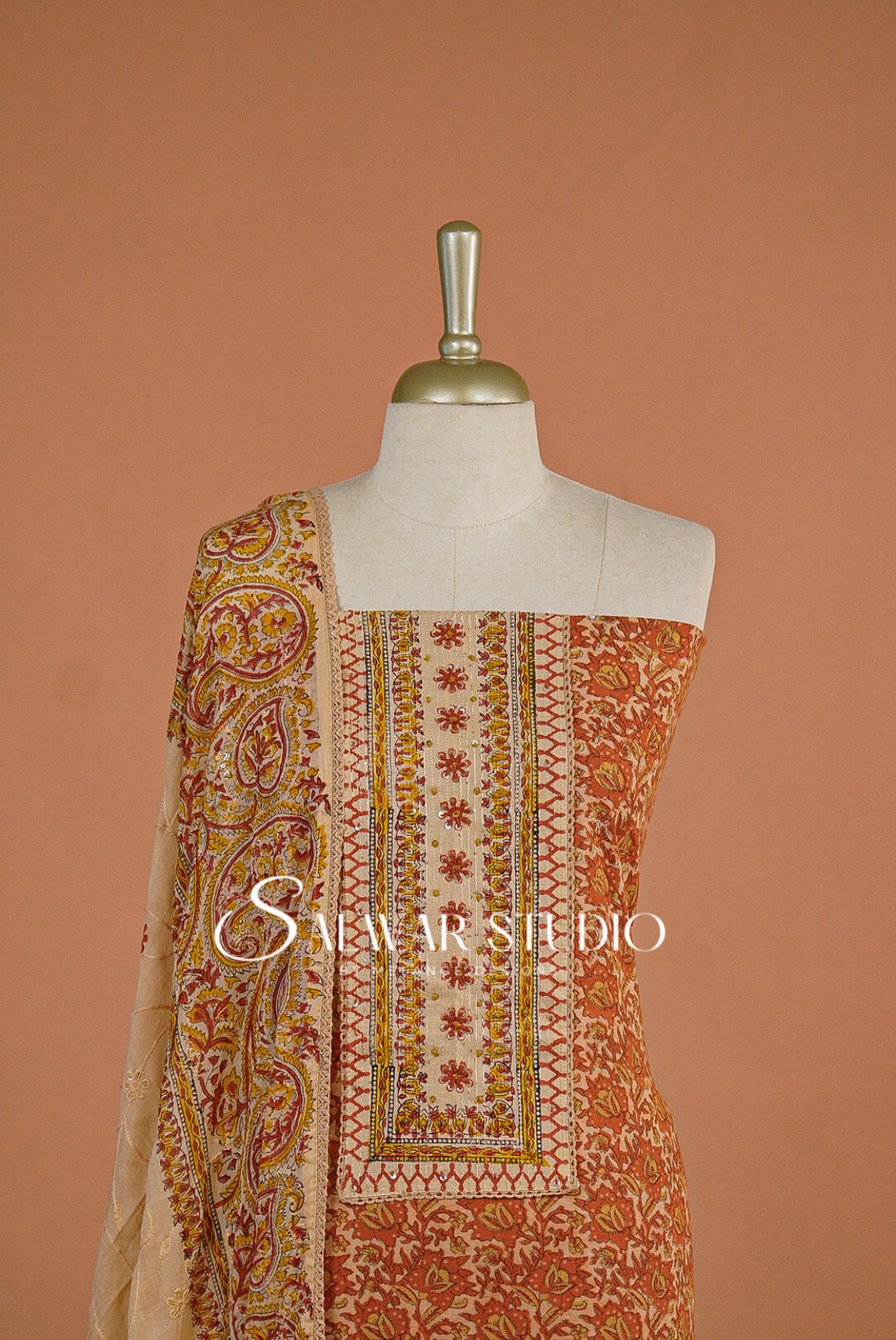 Cotton Unstitched Salwar Suits Dress Material Rust Orange  AC0183