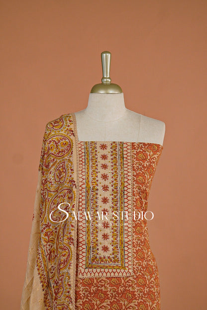 Cotton Unstitched Salwar Suits Dress Material Rust Orange  AC0183
