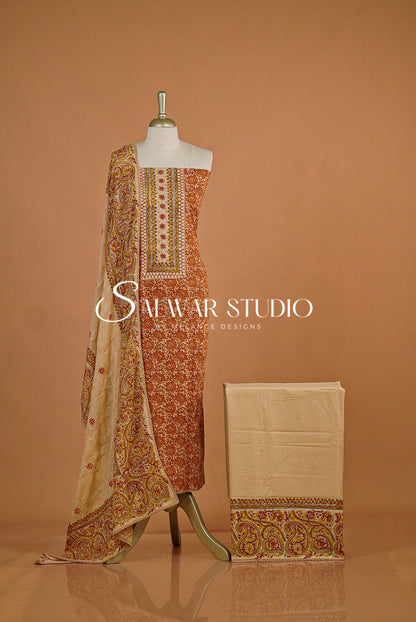 Cotton Unstitched Salwar Suits Dress Material Rust Orange  AC0183