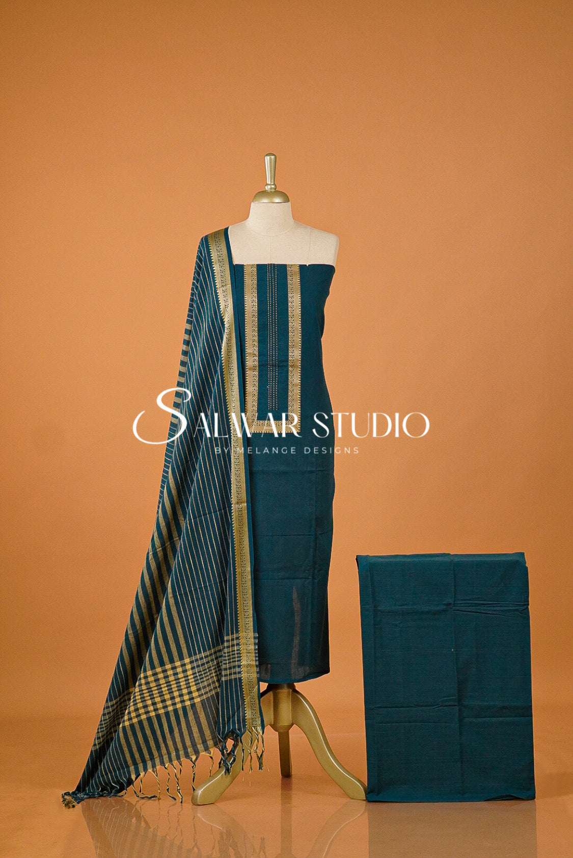 Cotton Unstitched Salwar Suit Dress Material Peacock Blue AC0169