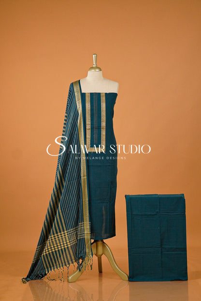 Cotton Unstitched Salwar Suit Dress Material Peacock Blue AC0169