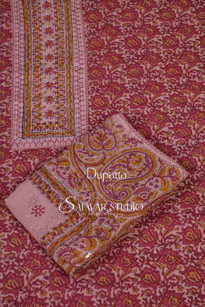 Cotton Unstitched Salwar Suits Dress Material Blush Pink AC0184