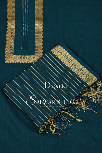 Cotton Unstitched Salwar Suit Dress Material Peacock Blue AC0169