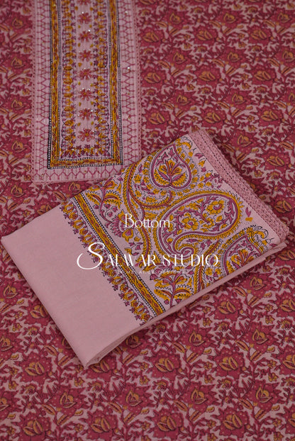 Cotton Unstitched Salwar Suits Dress Material Blush Pink AC0184
