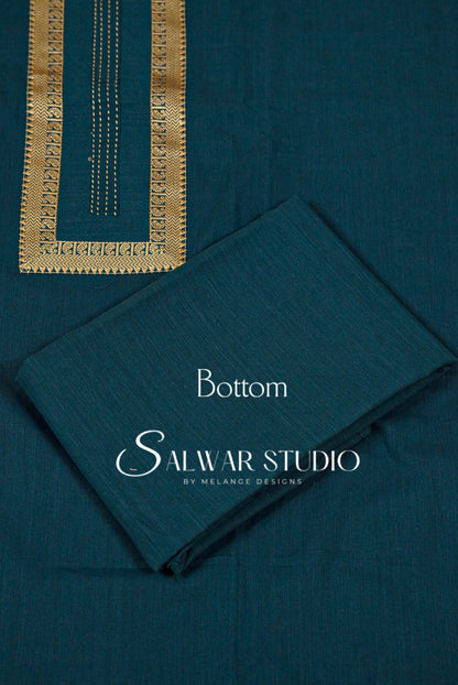 Cotton Unstitched Salwar Suit Dress Material Peacock Blue AC0169